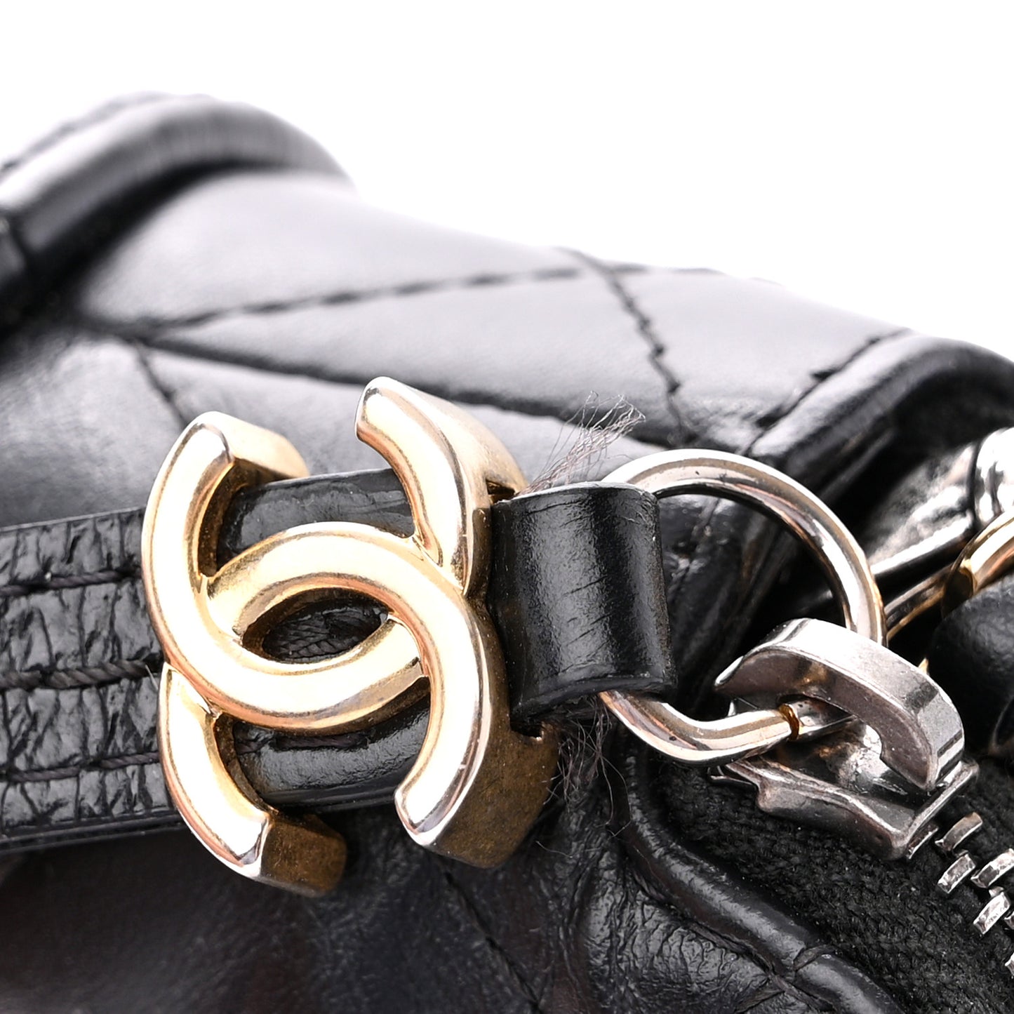 Aged Calfskin Quilted Small Gabrielle Clutch With Chain Black