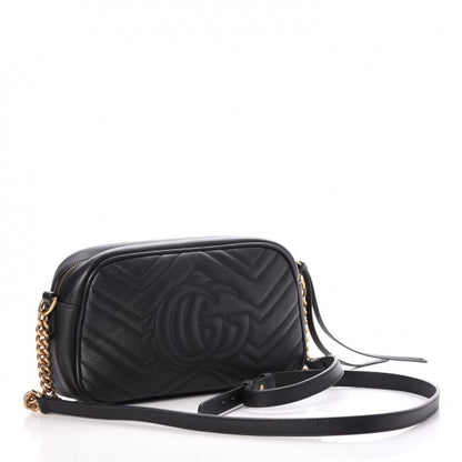 Gucci Calfskin Matelasse Small GG Marmont Chain Shoulder Bag Black 3 of 14