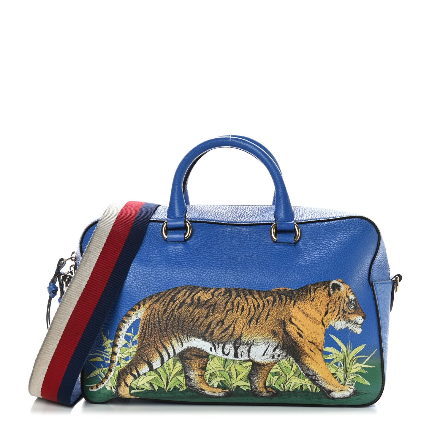 Calfskin Sylvie Web Tiger Print Top Handle Shoulder Bag Multicolor Dark Sky