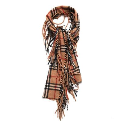 Burberry Cashmere House Check Fringe Scarf Camel 1 of 5