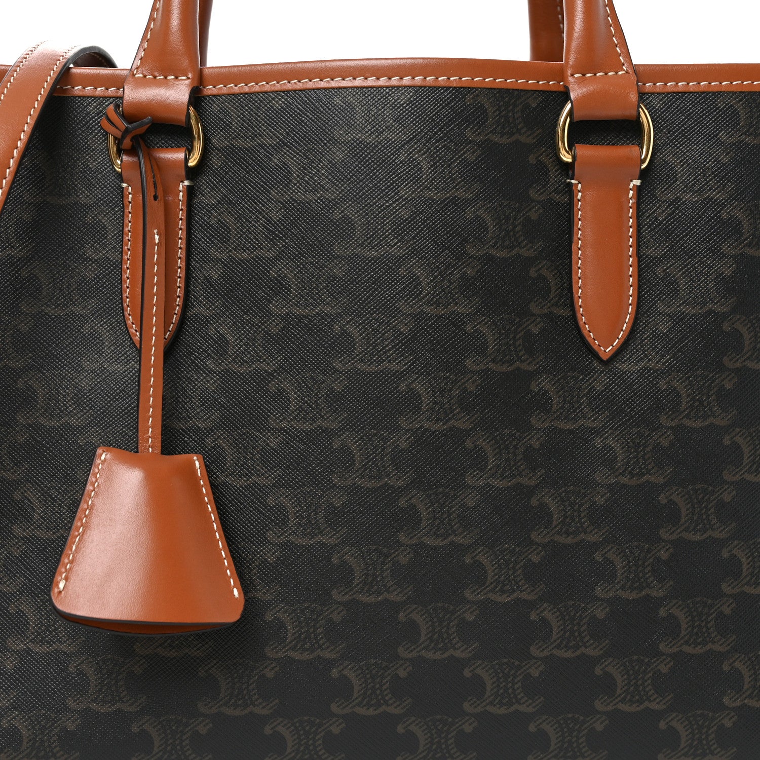 Celine Triomphe Canvas Calfskin Mini Horizontal Cabas Tan 7 of 9