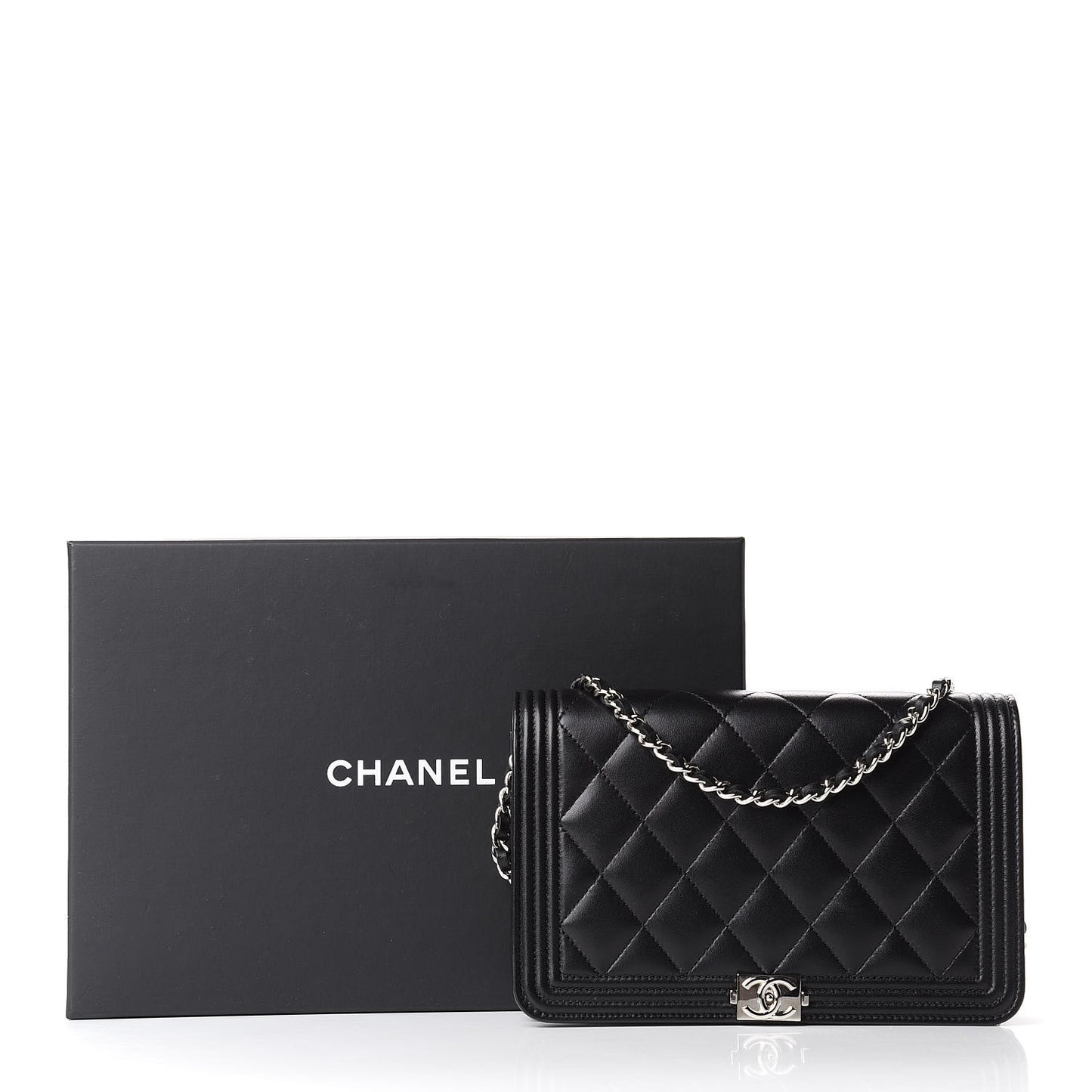 Lambskin Quilted Boy Wallet On Chain WOC Black