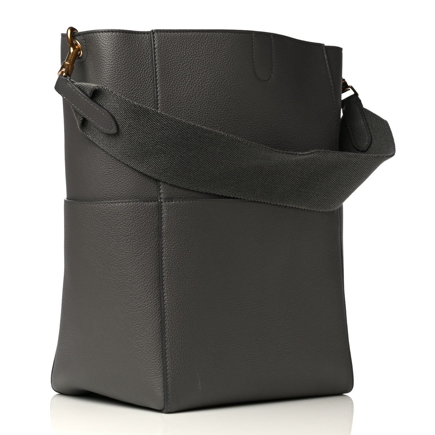 Soft Grained Calfskin Sangle Bucket Bag Grey
