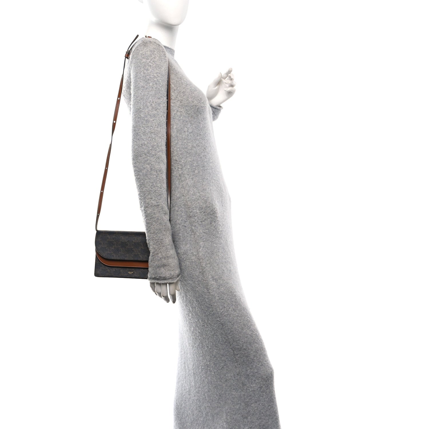 Celine Triomphe Canvas Lambskin Wallet On Strap Tan 2 of 10