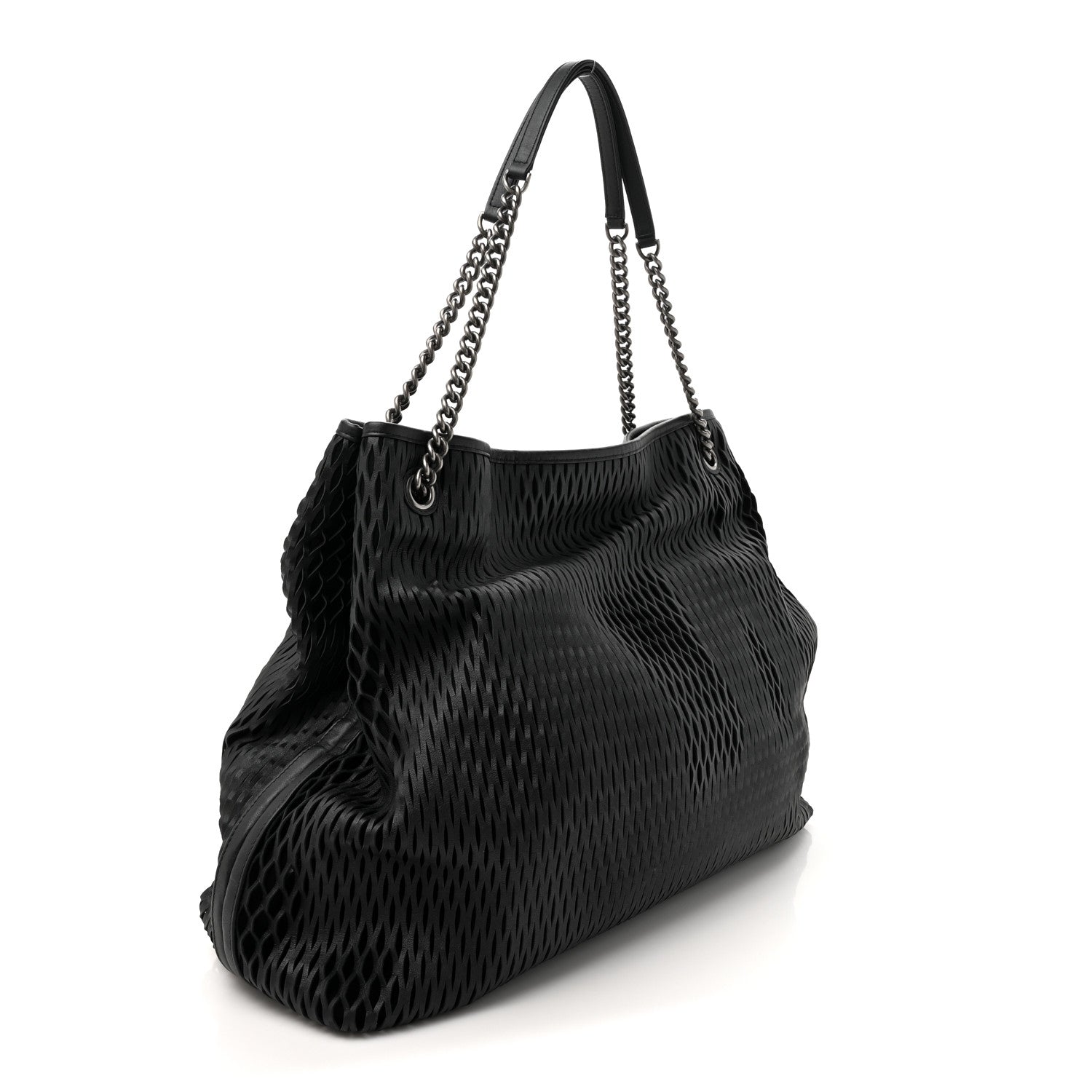 Chanel Calfskin Laser Cut Perforated CC Tote Black 3 of 10