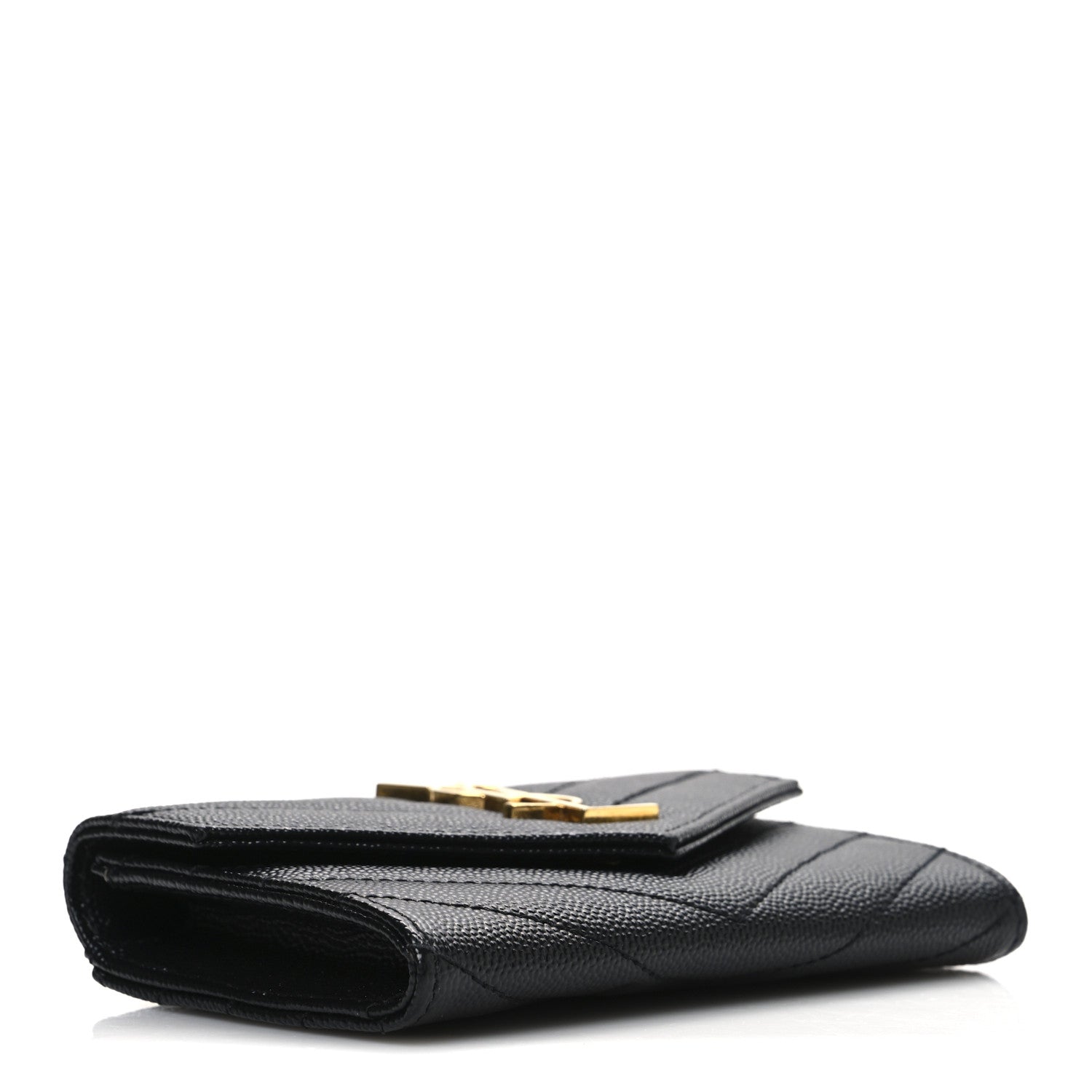 Saint Laurent Grain De Poudre Matelasse Chevron Small Monogram Envelope Wallet Black 4 of 7