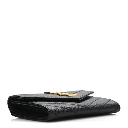Saint Laurent Grain De Poudre Matelasse Chevron Small Monogram Envelope Wallet Black 4 of 7