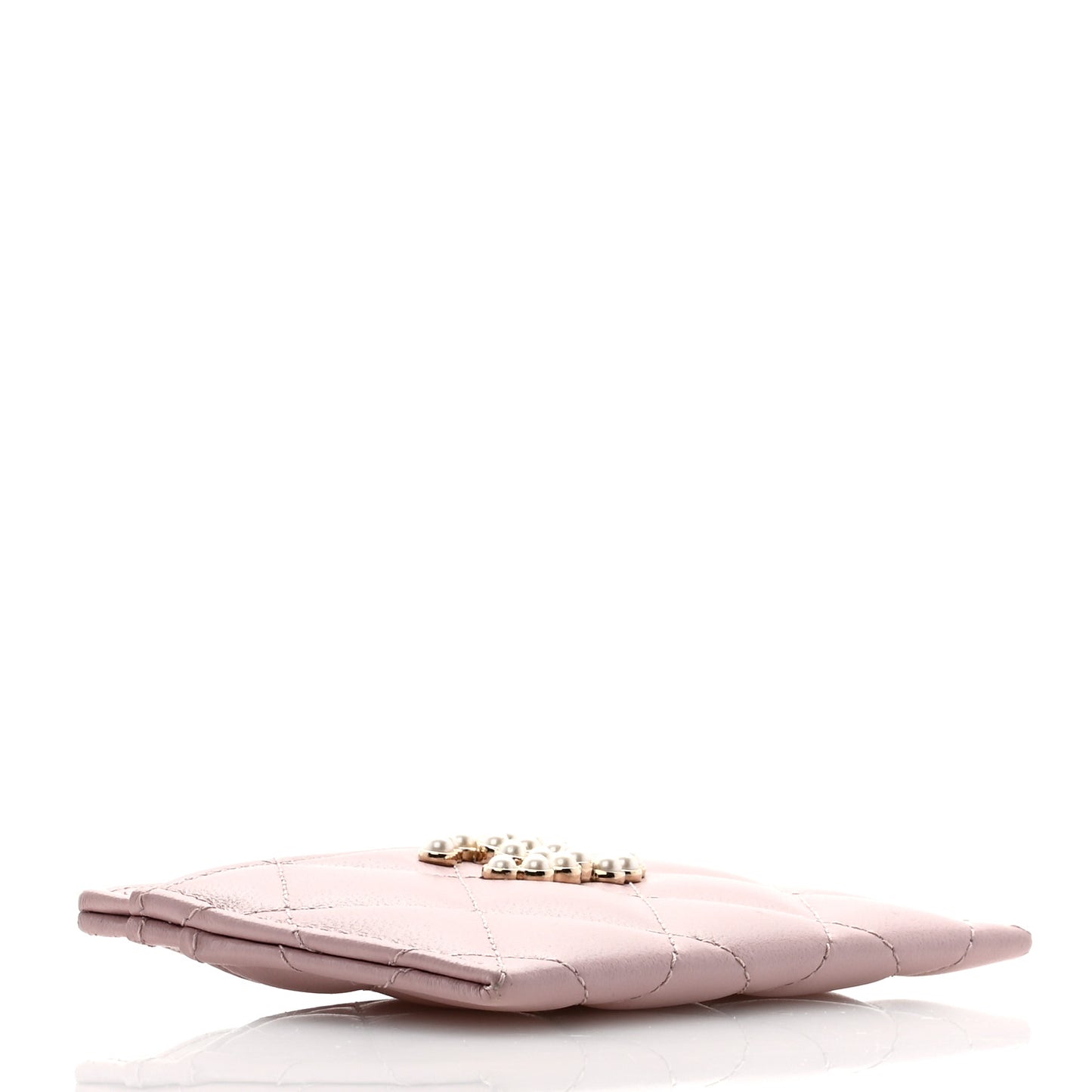 Lambskin Pearl Quilted Coco Candy Card Holder Light Pink