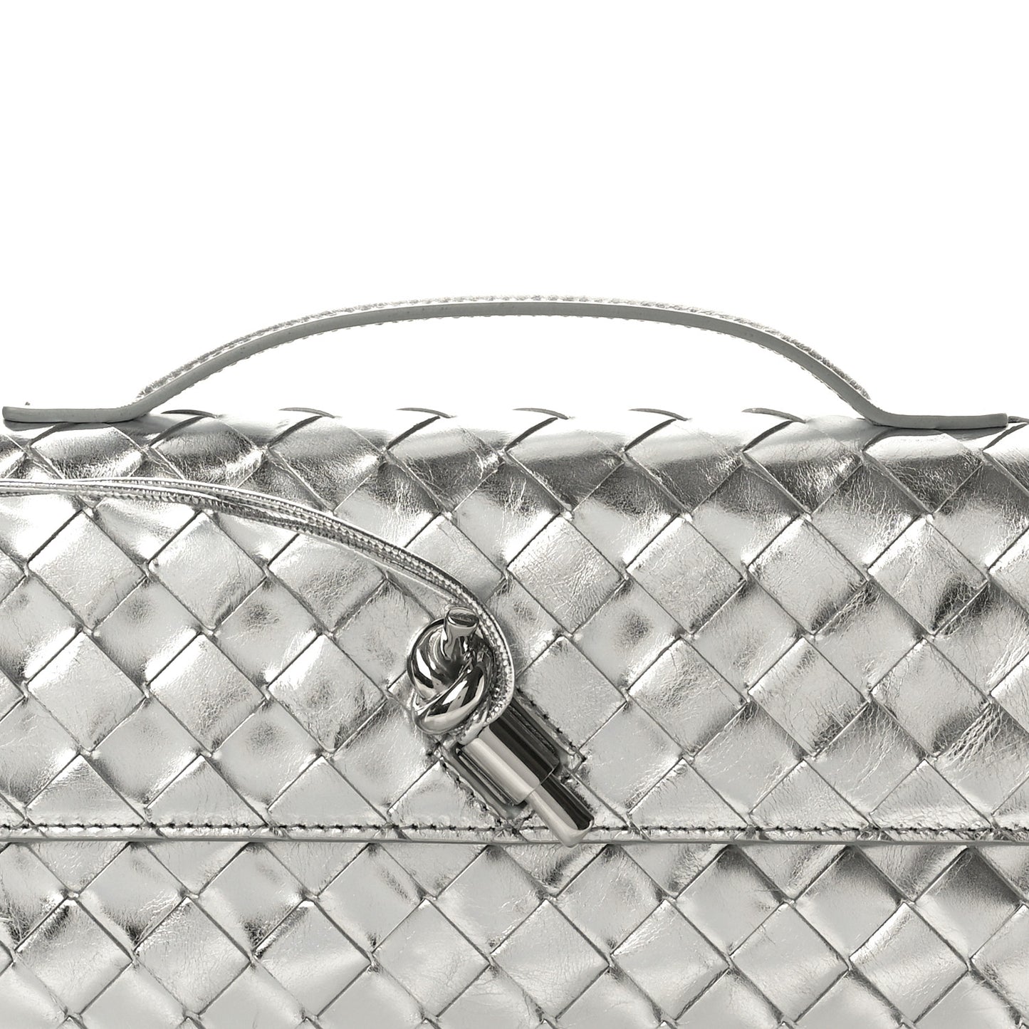 Metallic Nappa Intrecciato Long Andiamo Top Handle Silver