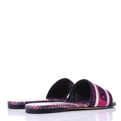 Christian Dior Canvas Embroidered Animals Dway Mules Slide Sandals 37.5 Deep Blue Fuchsia 4 of 11