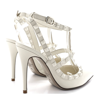 Valentino Garavani Calfskin Lacquered Monochrome Rockstud Ankle Strap 100mm Pumps 35 Ivory 4 of 9
