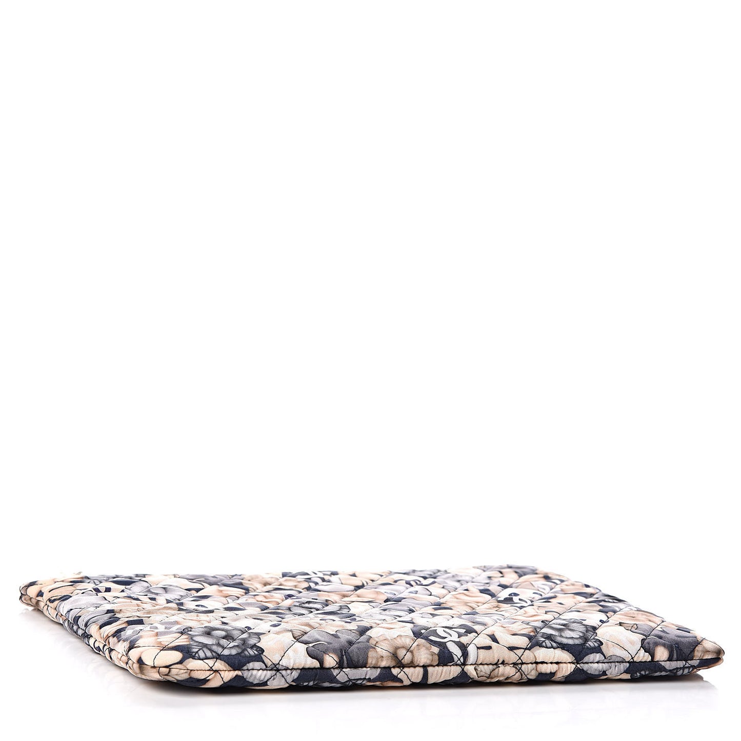 Nylon Quilted Large Cat Emoticon Cosmetic Case Navy