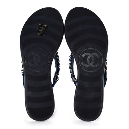 Chanel Cotton Terrycloth Thong Sandals 37 Blue 5 of 9