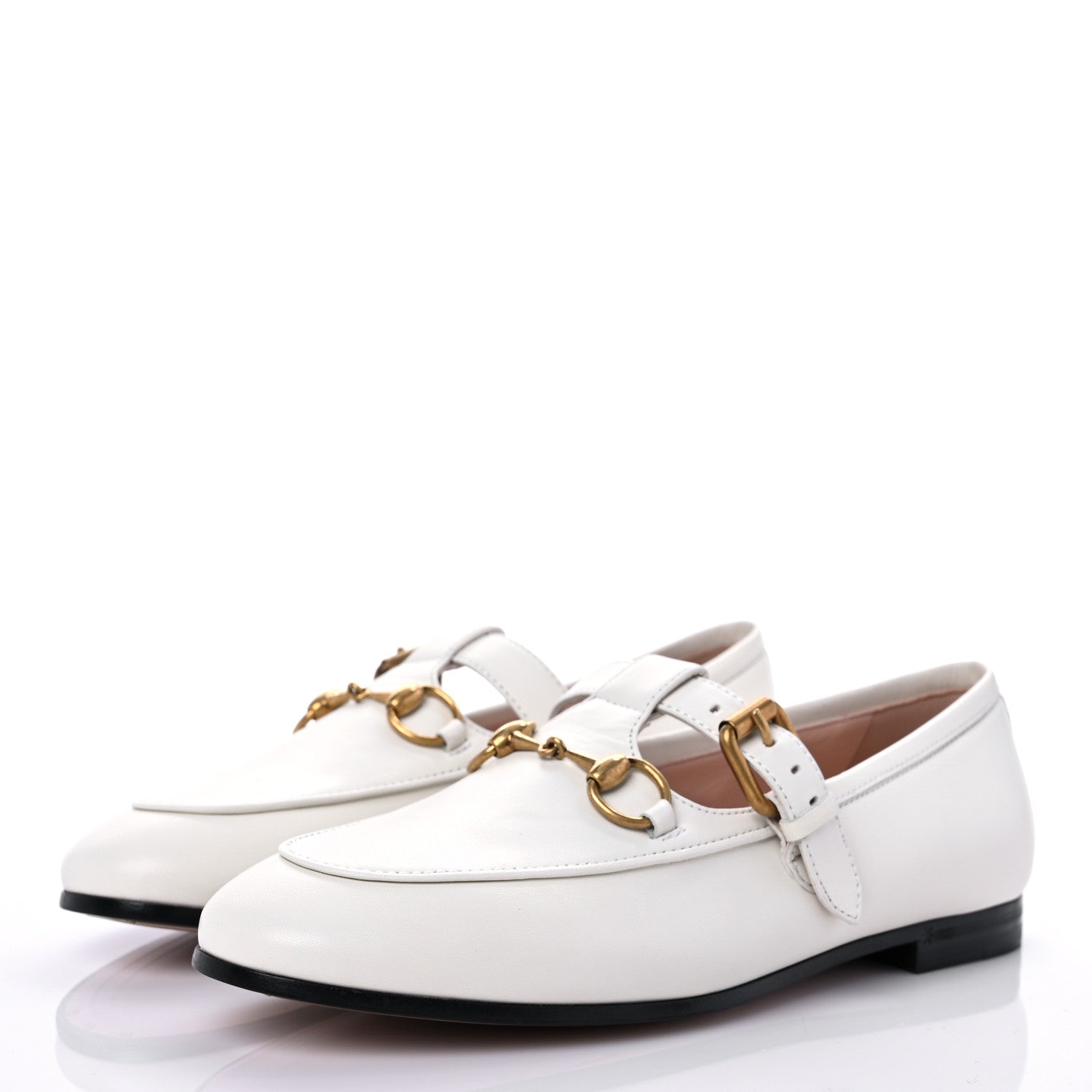 Gucci Malaga Kid Womens Horsebit Buckle Strap Loafers 35.5 Dusty White 3 of 8