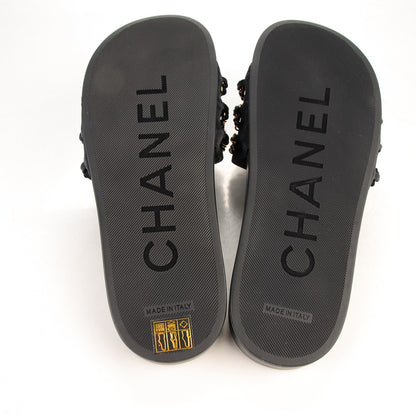 Chanel Lambskin Canvas Chain Flat Sandals 39 Marine 5 of 8