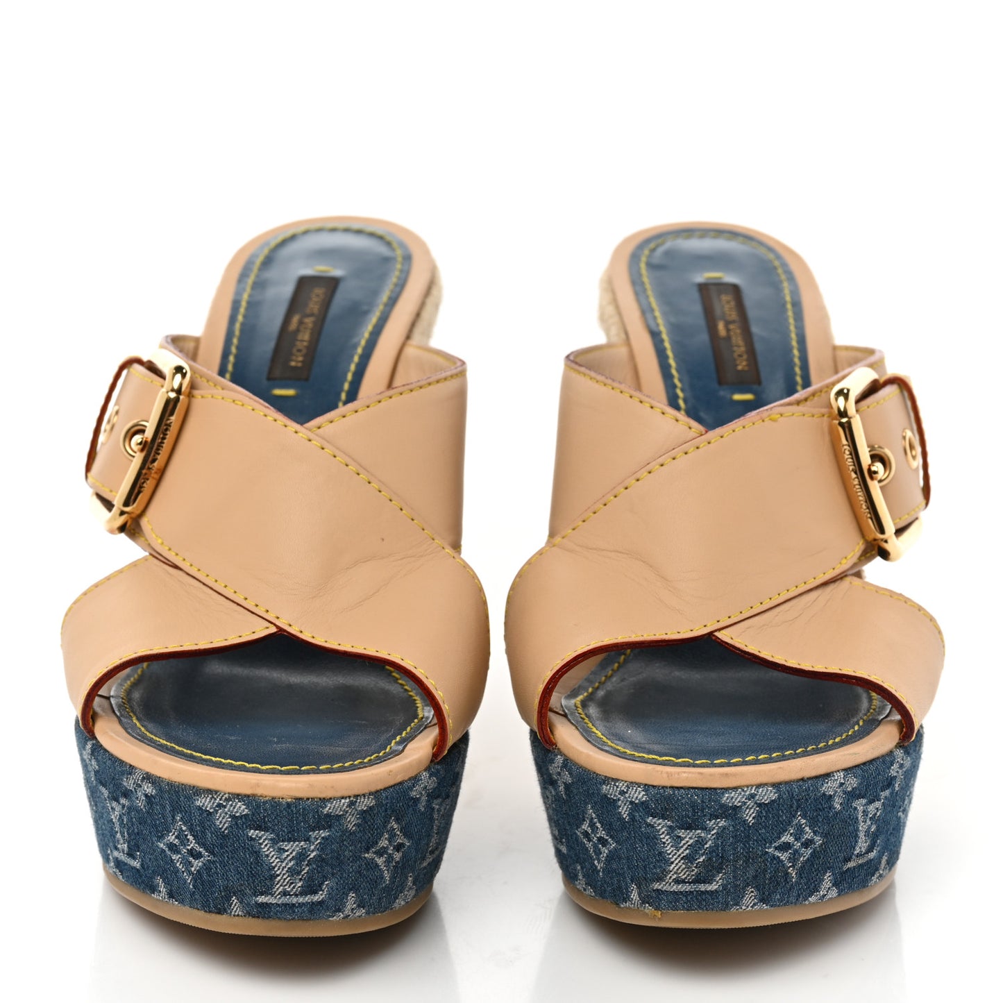 Vachetta Denim Juan Les Pins Espadrille Wedge Heels 38.5 Blue