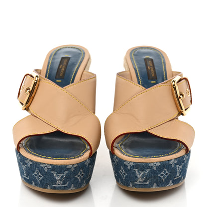 Louis Vuitton Vachetta Denim Juan Les Pins Espadrille Wedge Heels 38.5 Blue 2 of 10