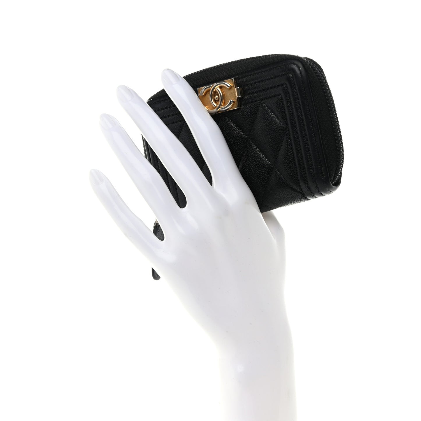 Caviar Quilted Boy Zip Around Coin Purse Wallet Black
