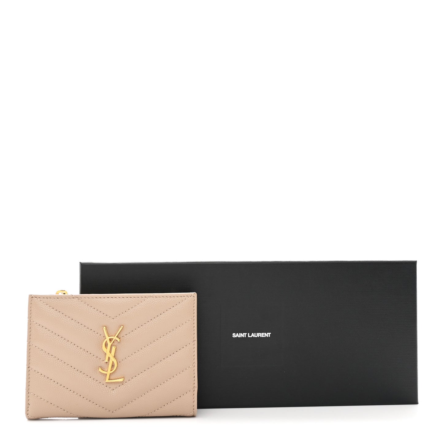 Grain De Poudre Matelasse Chevron Monogram Zipped Two-Part Wallet Dark Beige