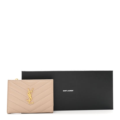 Saint Laurent Grain De Poudre Matelasse Chevron Monogram Zipped Two-Part Wallet Dark Beige 10 of 10