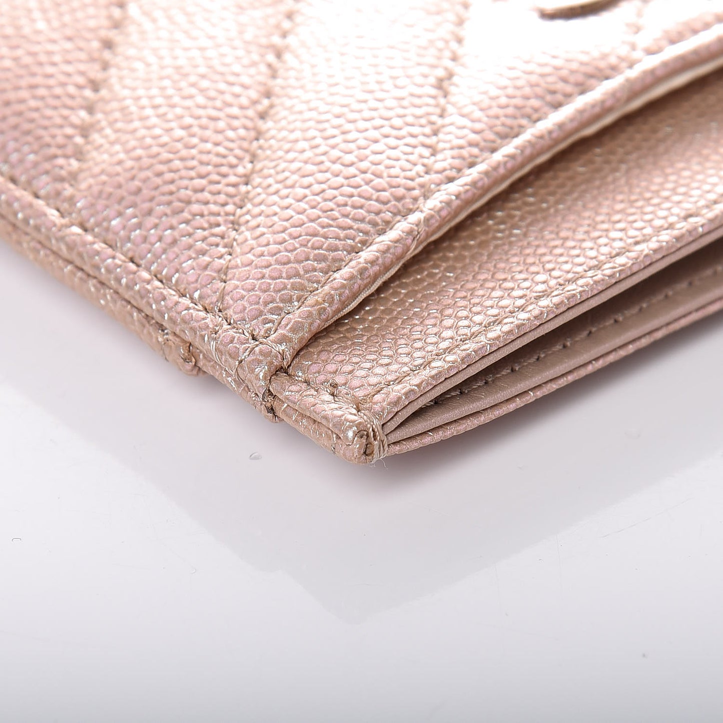 Metallic Caviar Chevron Quilted Card Holder Light Gold