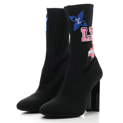 Louis Vuitton Stretch Fabric LV Black Heart Sock Ankle Boots 37.5 Black 3 of 8