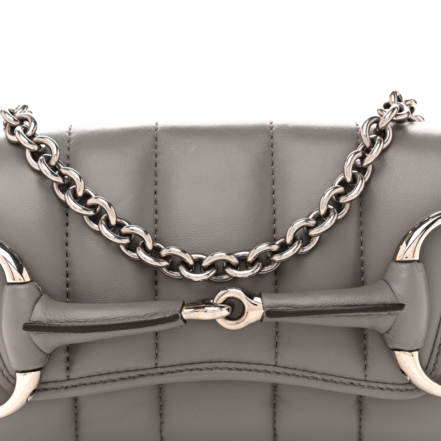 Gucci Nappa Vertical Matelasse Small Maxi Horsebit Chain Shoulder Bag Gray 8 of 10