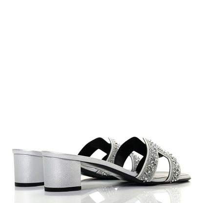 Hermes Suede Goatskin Crystal Oasis Sandals 36.5 Gris Argente 2 of 4