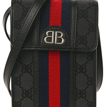 Gucci X BALENCIAGA BB Monogram Web Ophidia Phone Crossbody Bag Black 8 of 10