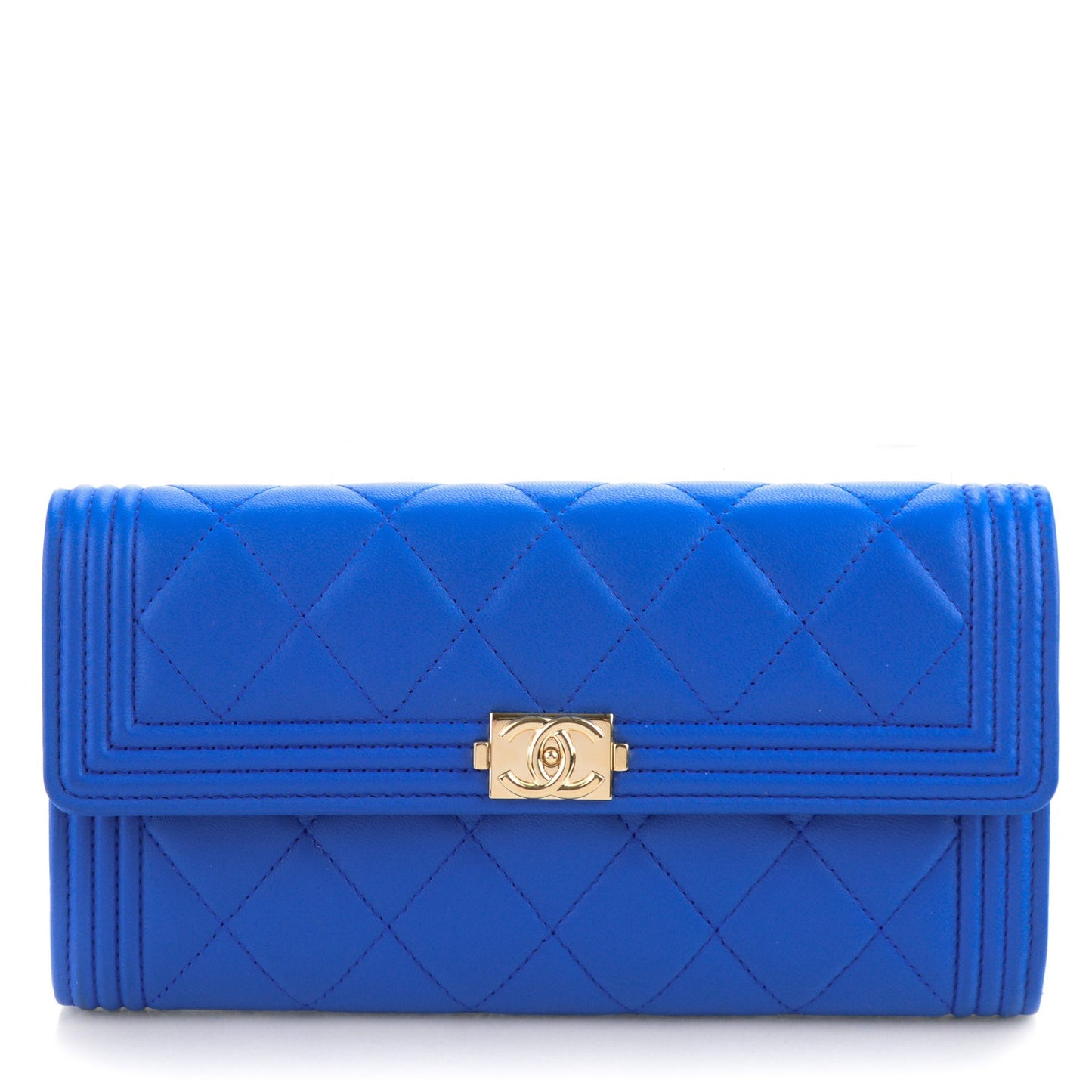 Lambskin Quilted Boy Flap Wallet Blue