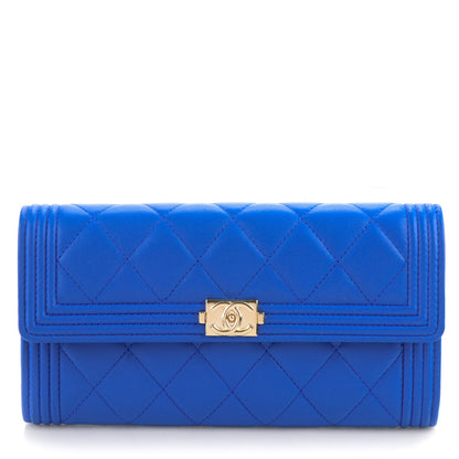 Chanel Lambskin Quilted Boy Flap Wallet Blue 1 of 8
