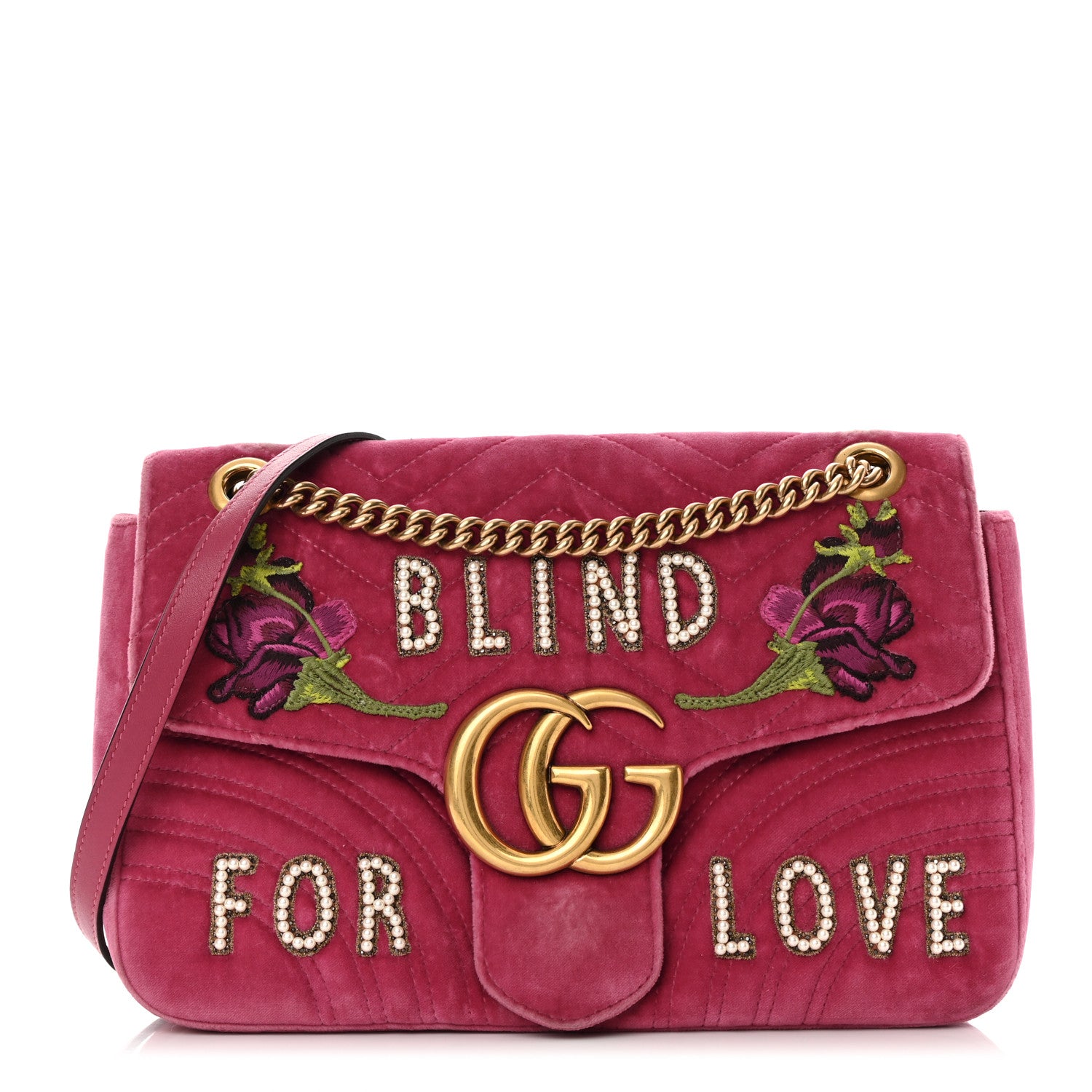 Gucci Velvet Matelasse Blind for Love Embroidered Medium GG Marmont Shoulder Bag Light Raspberry Rose Multicolor 1 of 17