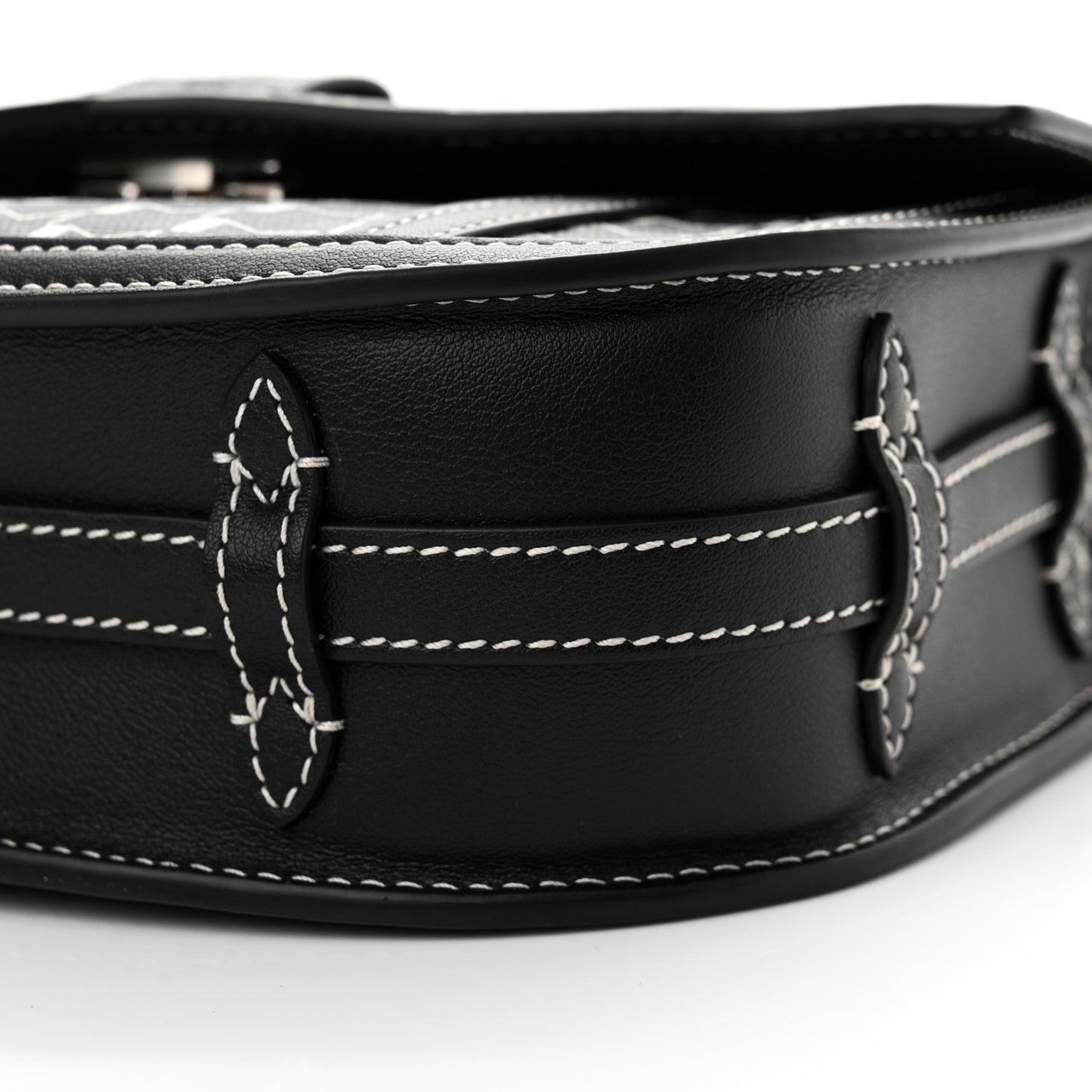 Grained Calfskin Canvas M Besace Bag Black White