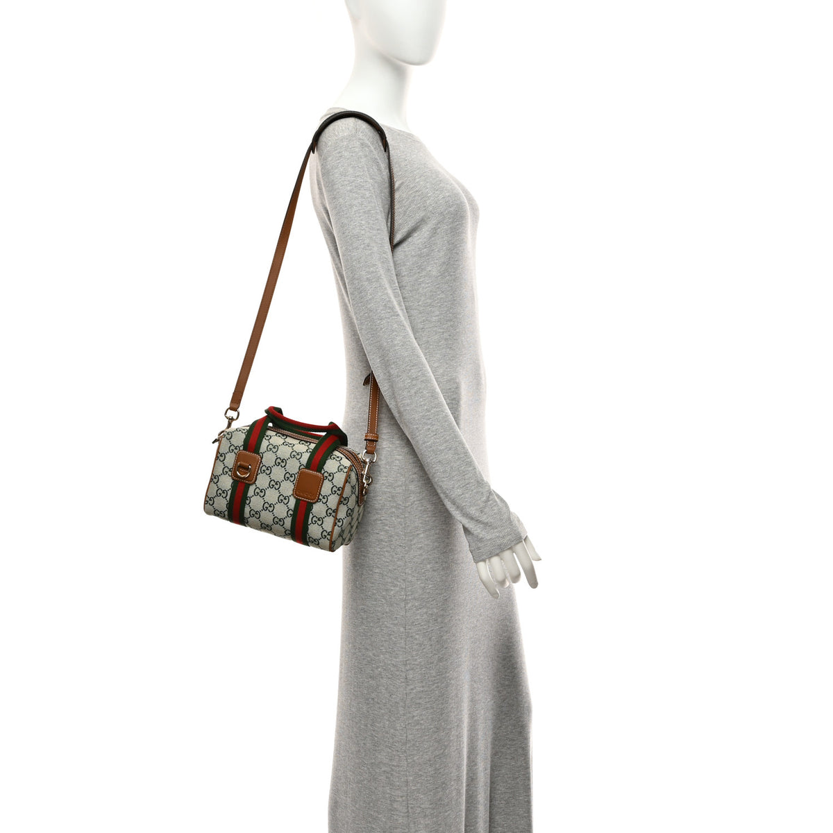 Gucci GG Supreme Web Mini GG Top Handle Bag Green Beige 2 of 10