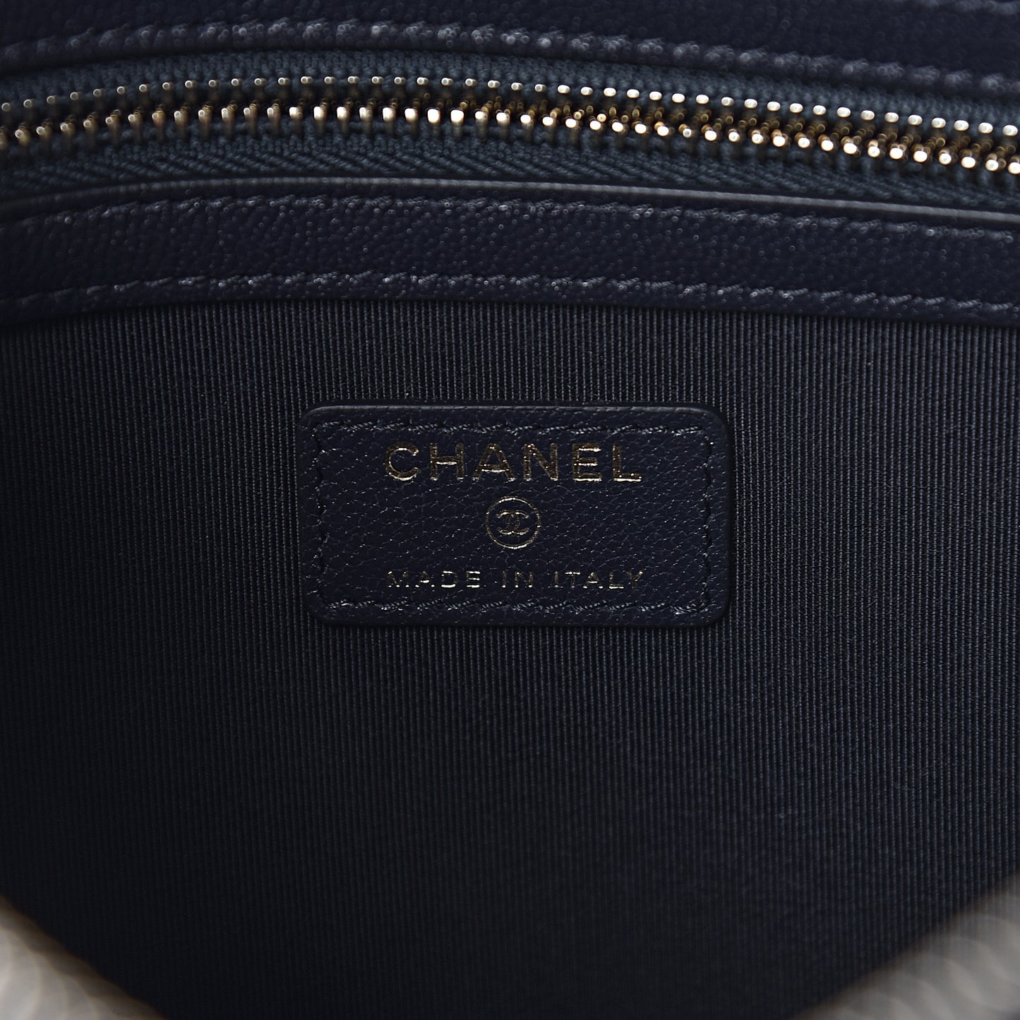 Caviar Quilted Medium Vintage Mademoiselle Cosmetic Case Navy Blue