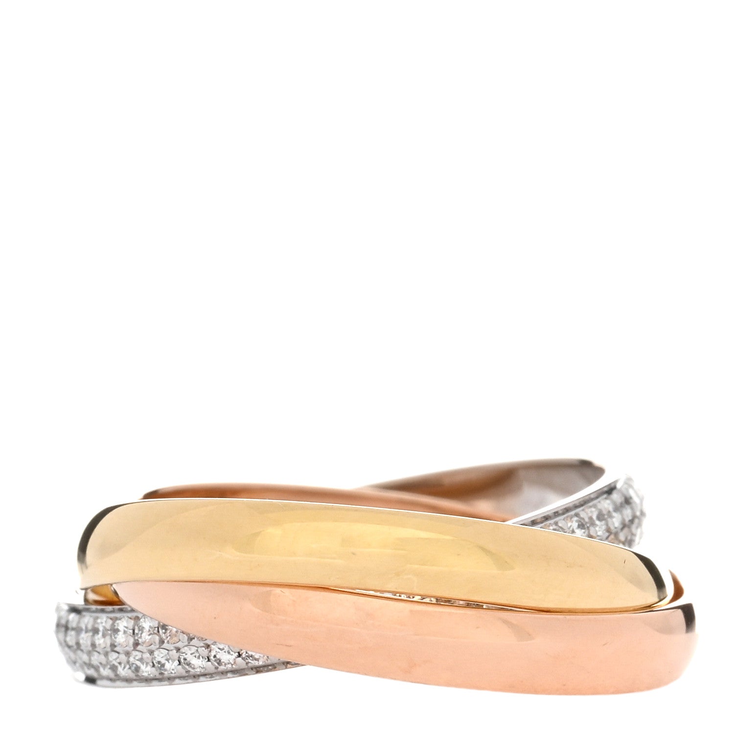 Cartier 18K White Yellow Pink Gold Diamond Small Trinity Paved Ring 54 6.75 3 of 5