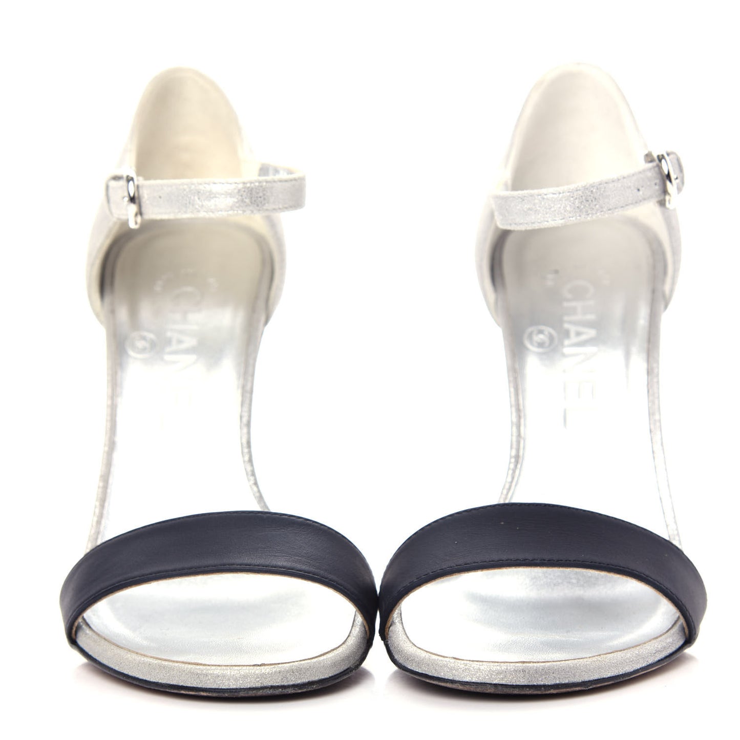 Metallic Lambskin CC Sandal 36 Silver Black
