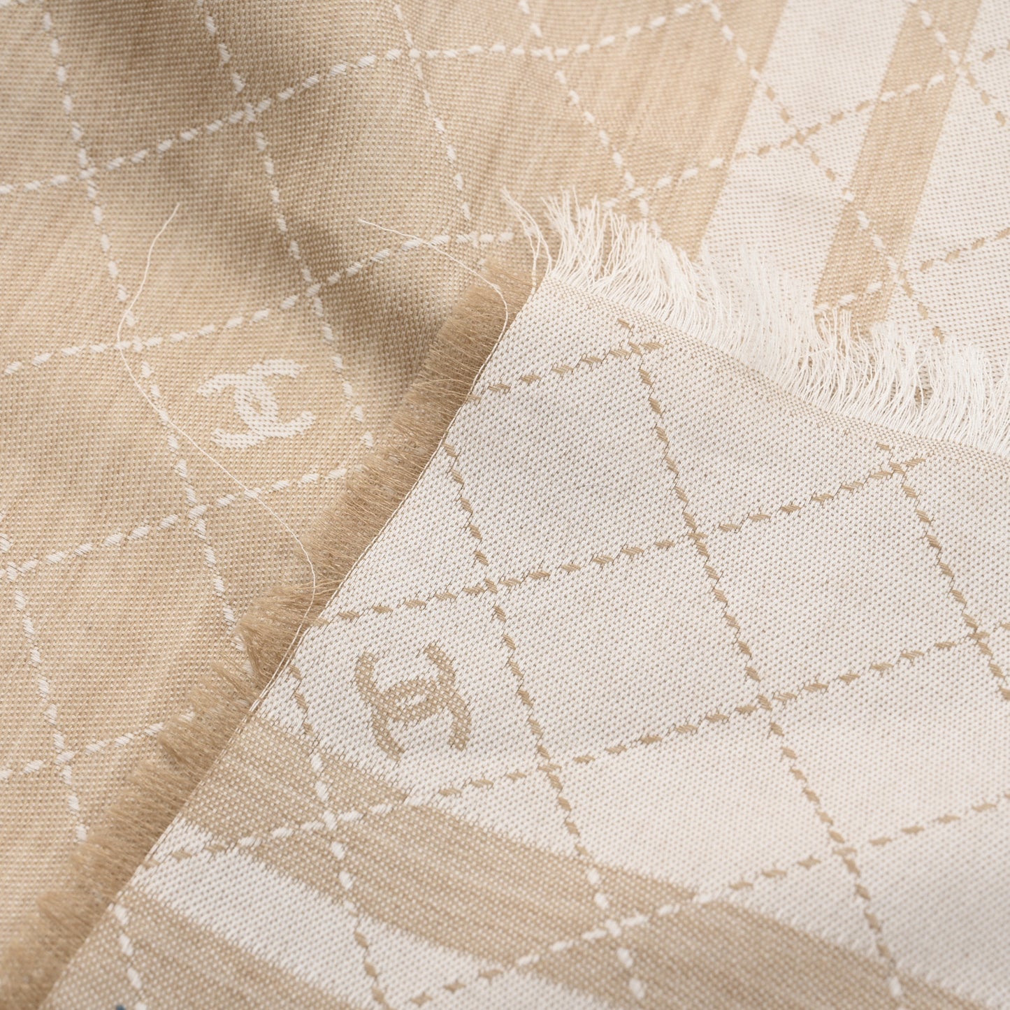 Cotton Cashmere Silk 31 Rue Cambon CC Logo Stole Beige
