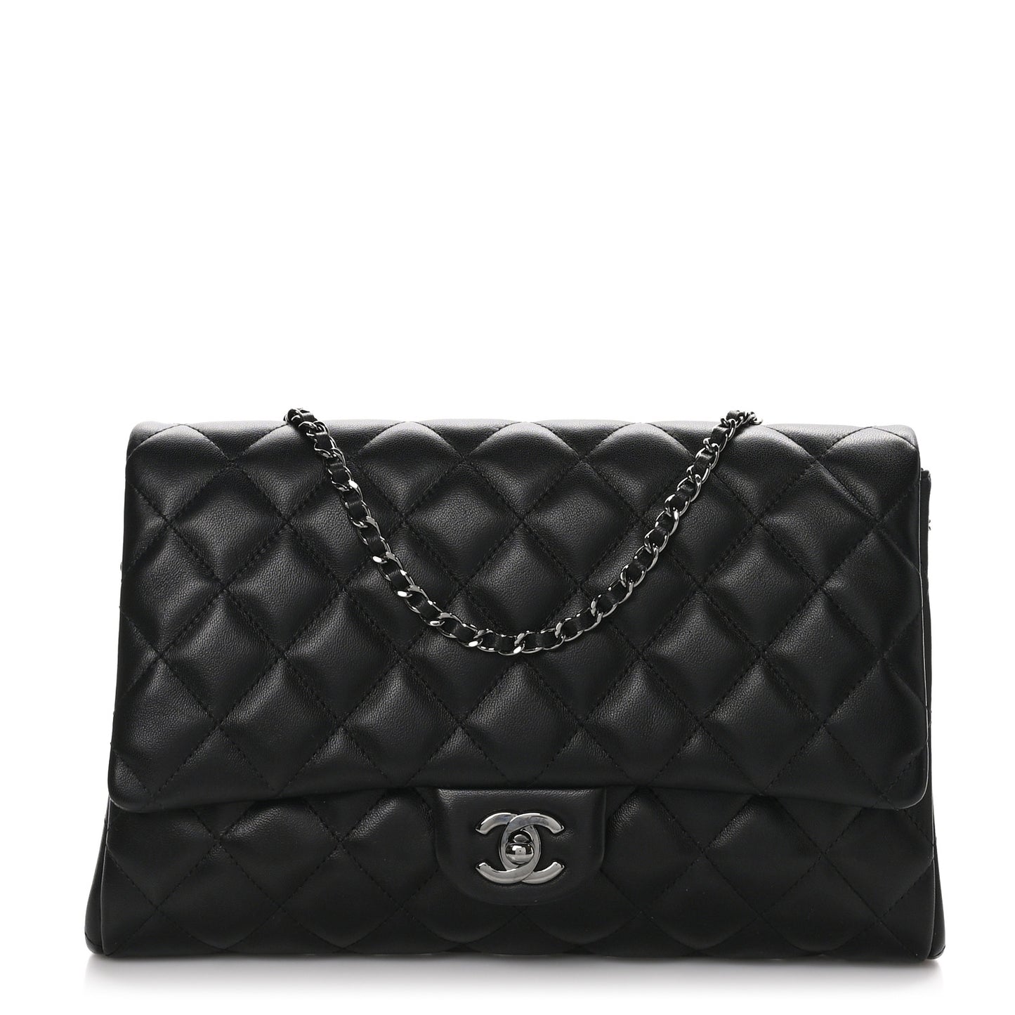 Lambskin Quilted Clutch with Chain Flap Black