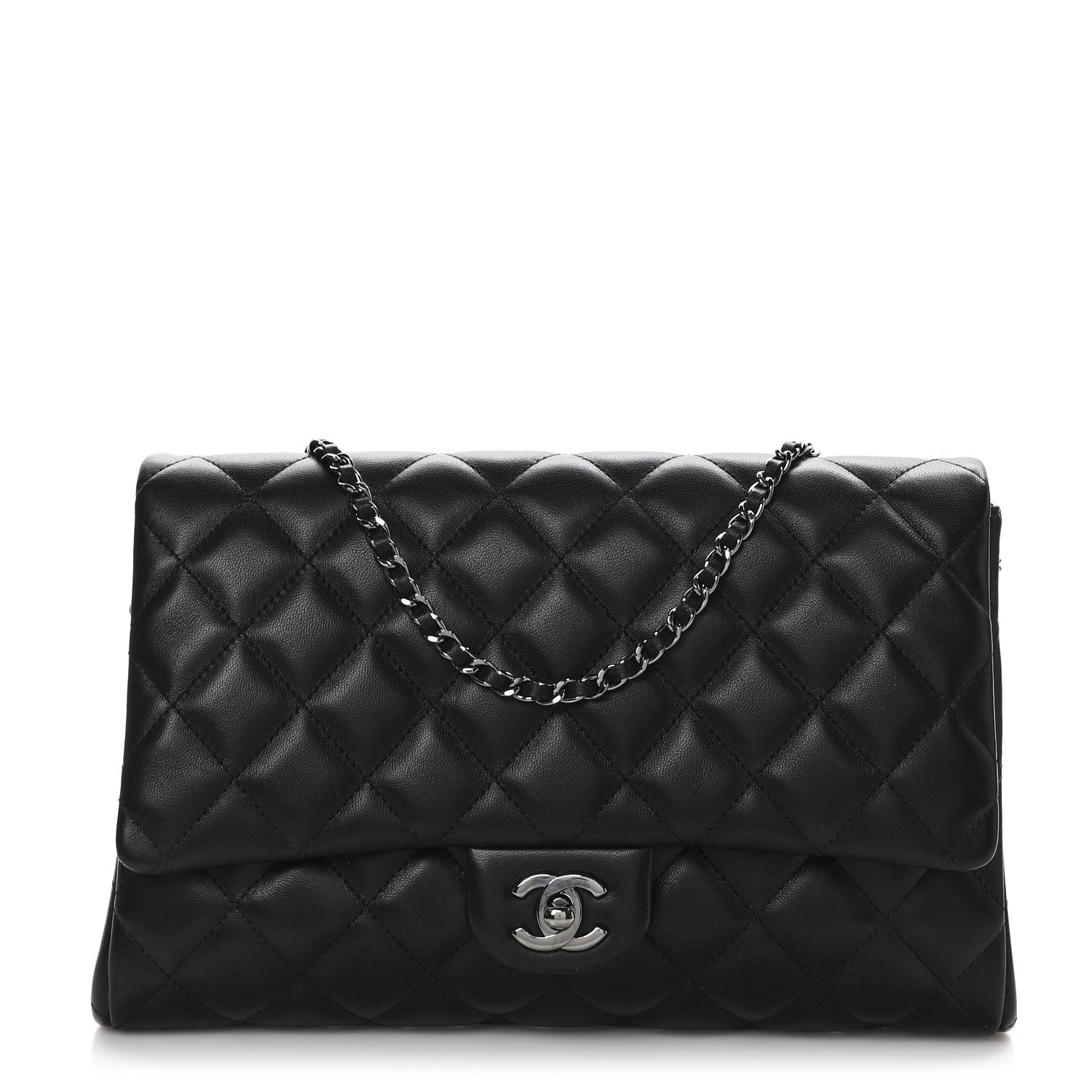 Chanel Lambskin Quilted Clutch with Chain Flap Black 1 of 10