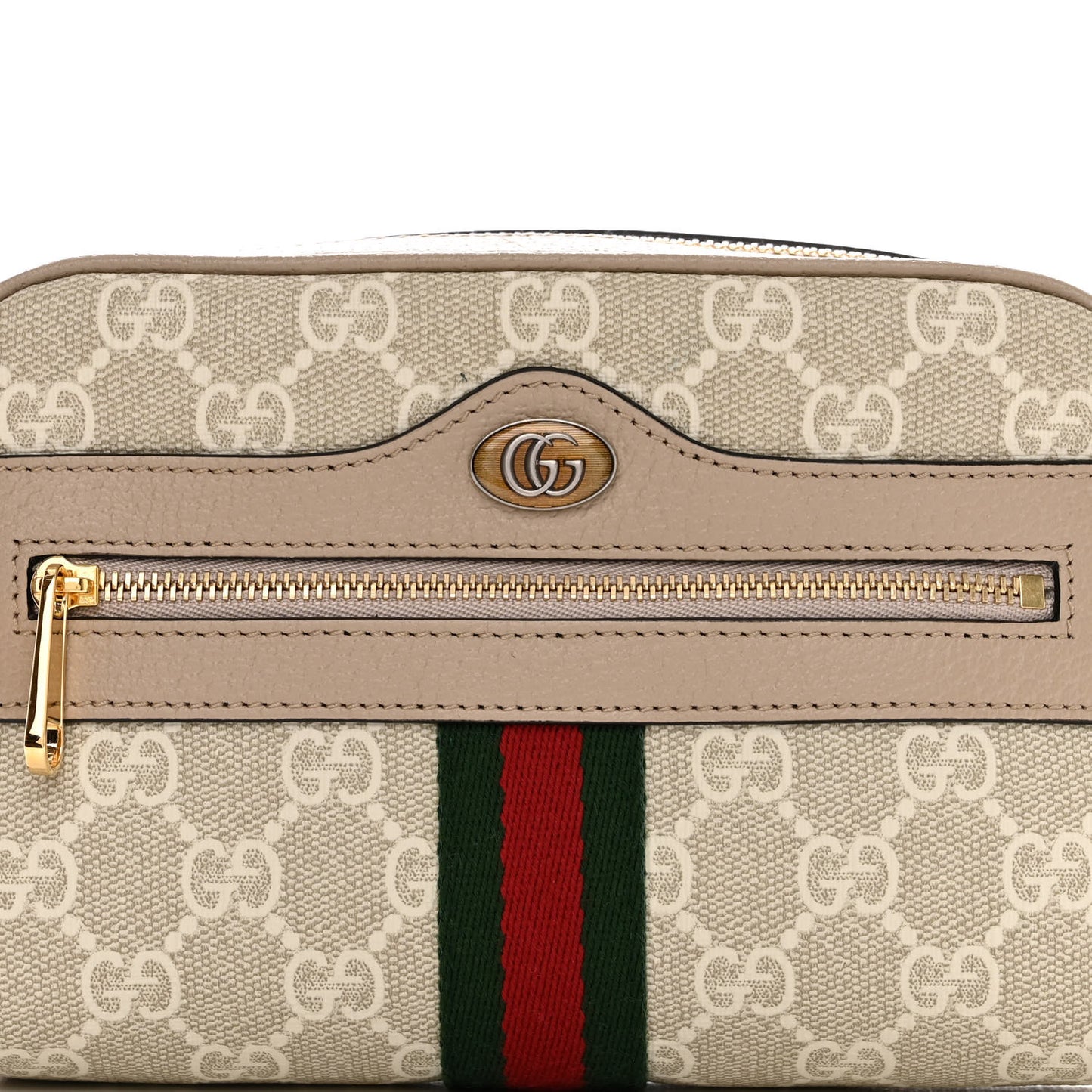 GG Supreme Monogram Textured Calfskin Web Mini Ophidia Shoulder Bag Beige Mystic White Oatmeal