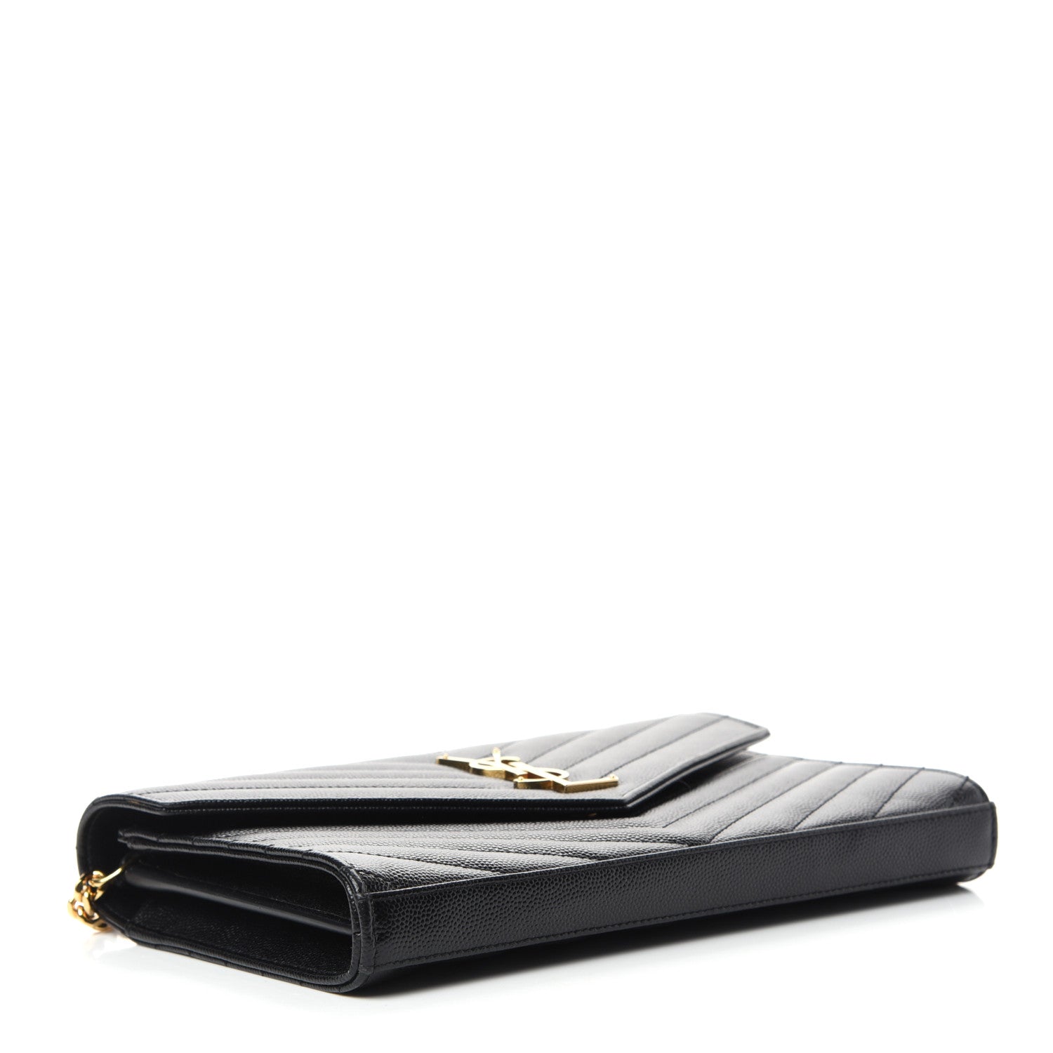 Saint Laurent Grain De Poudre Matelasse Chevron Monogram Chain Wallet Black 4 of 11