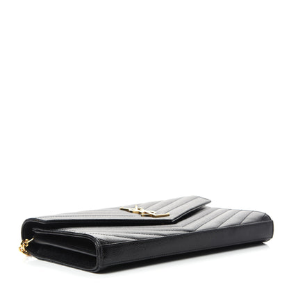 Saint Laurent Grain De Poudre Matelasse Chevron Monogram Chain Wallet Black 4 of 11