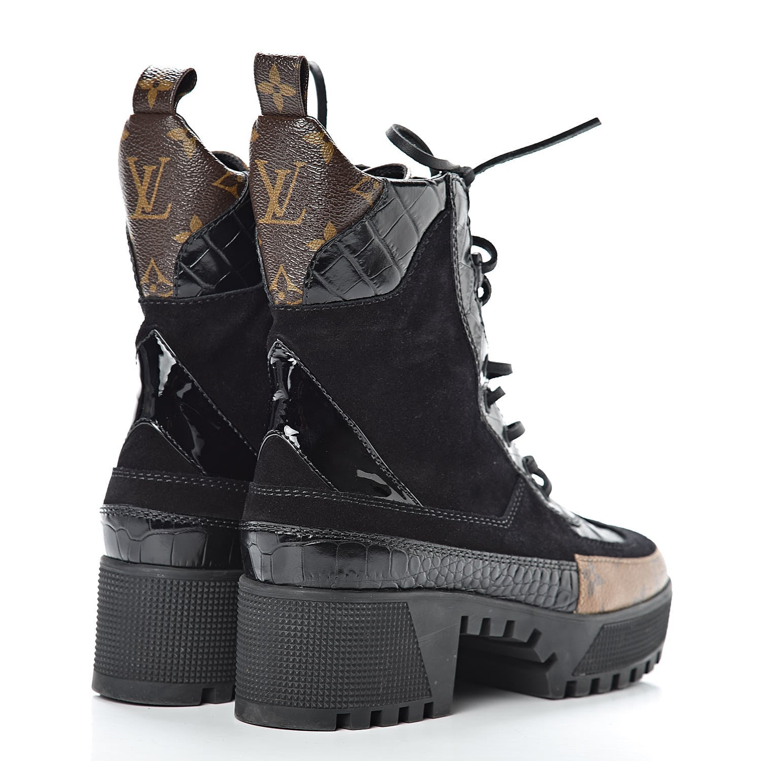 Louis Vuitton Suede Calfskin Monogram Laureate Platform Desert Boots 37 Black 4 of 9