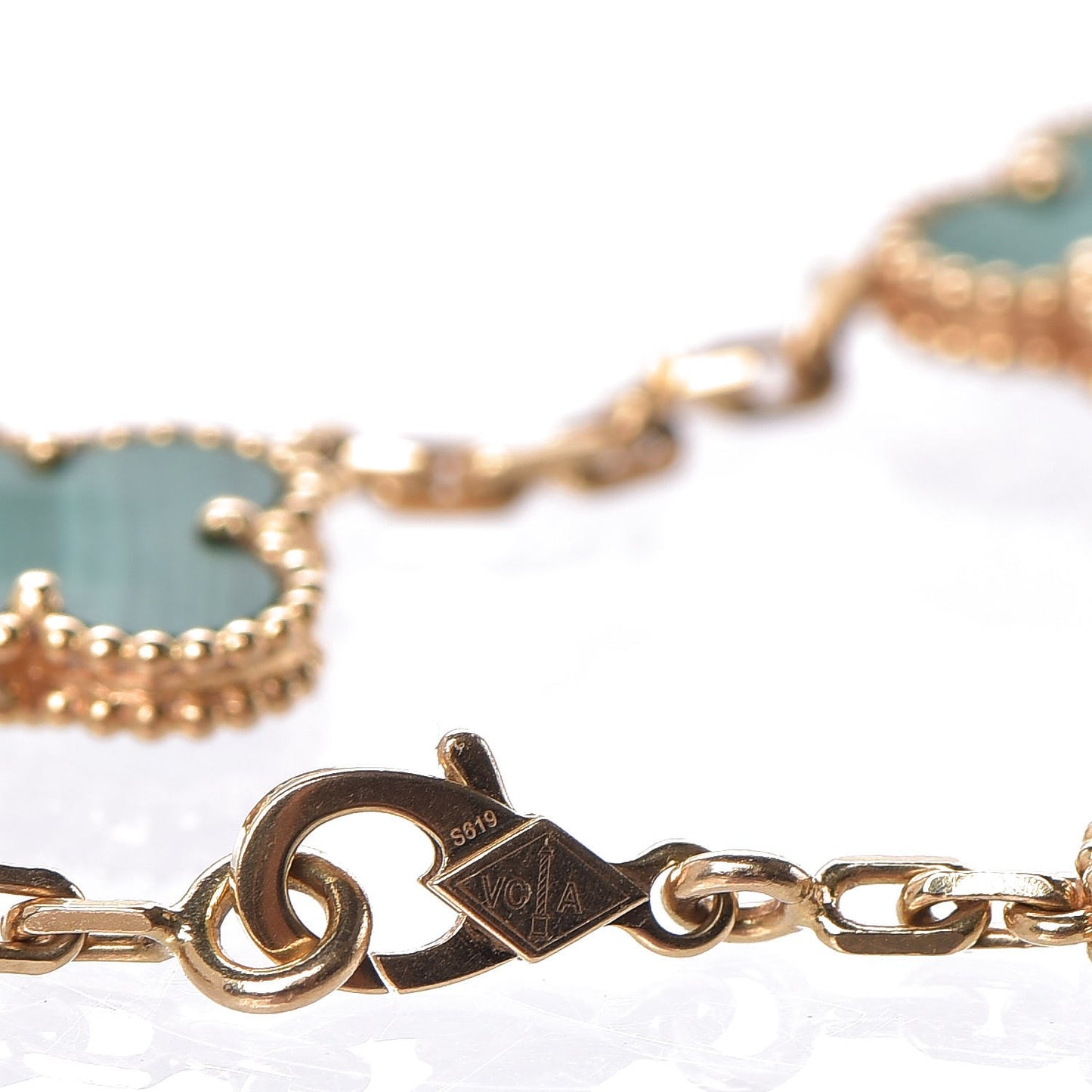 18K Yellow Gold Malachite 5 Motifs Vintage Alhambra Bracelet