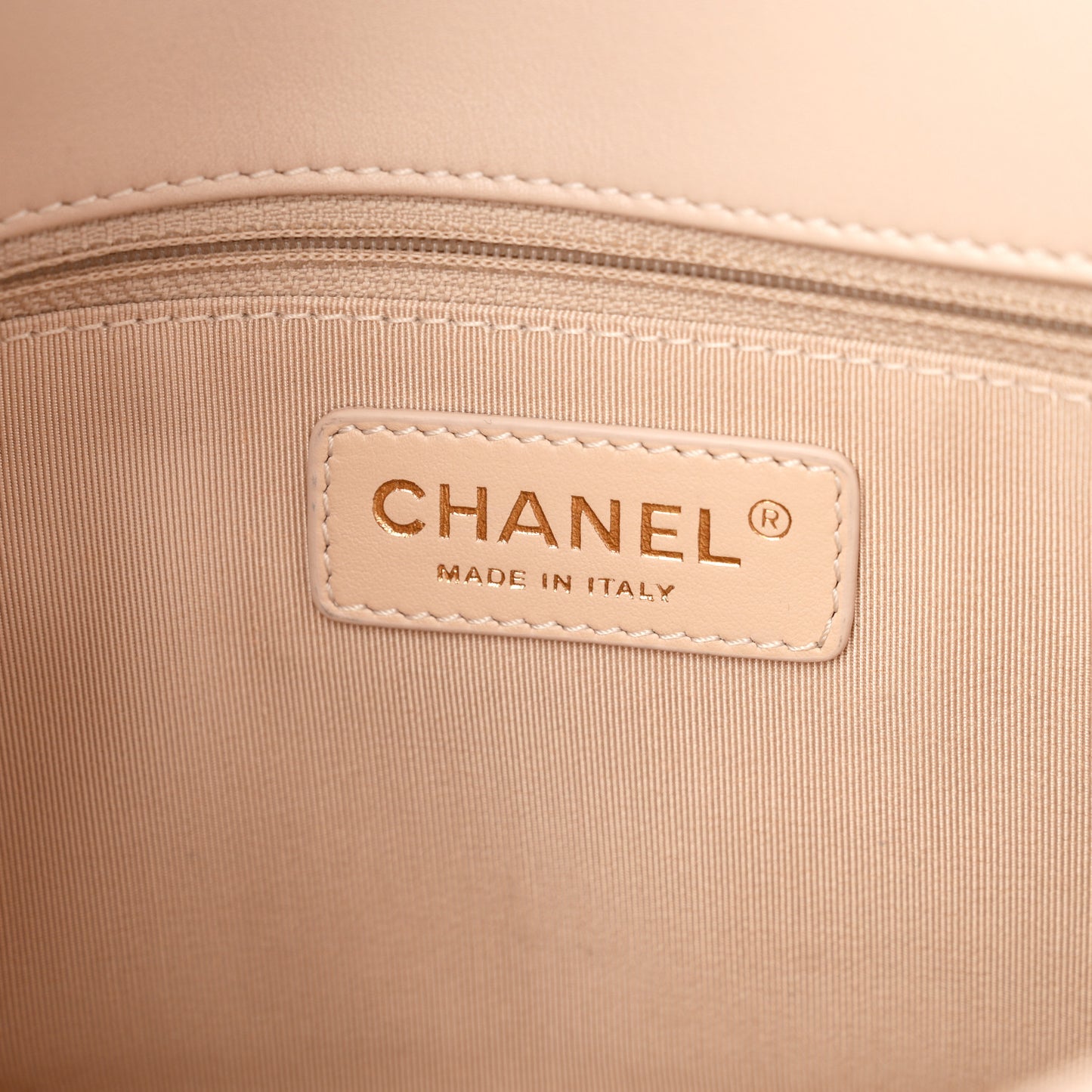 Calfskin Stitched Medium Covered CC Flap Bag Beige