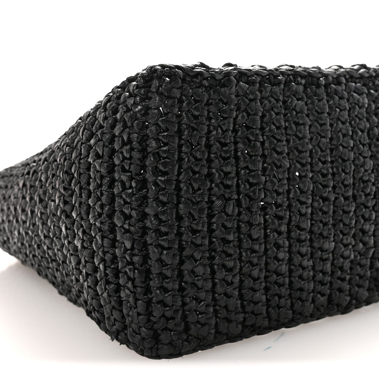 Yarn Raffia Effect Crochet Logo Embroidered Small Tote Bag Black