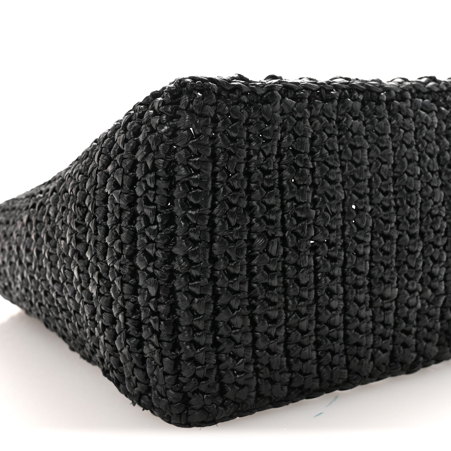 Prada Yarn Raffia Effect Crochet Logo Embroidered Small Tote Bag Black 7 of 8