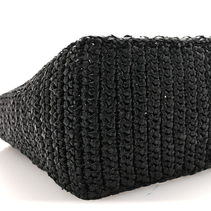 Prada Yarn Raffia Effect Crochet Logo Embroidered Small Tote Bag Black 7 of 8