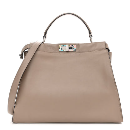Fendi Vitello Seta Plexiglass Granite Large Peekaboo Iconic Satchel Tortora 1 of 11